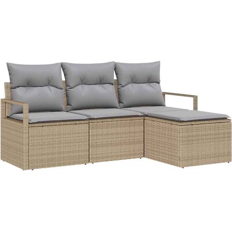 Maison Exclusive - Sofa Set mit Kissen 4 pcs Beige Poly Rattan