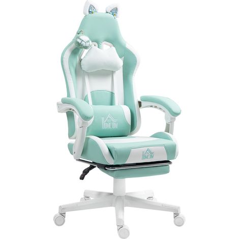 Confort Longue Session Chaise Gaming Oreilles de Chat Fauteuil Gamer Similicuir Dossier Inclinable 135° Repose-Pieds 120kg (1/5)