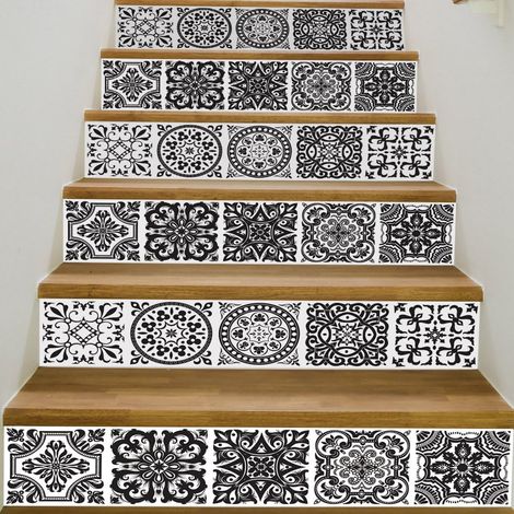 Autocollants 3D pour escaliers (noir et blanc), 99 x 18,5 cm, lot de 6 – Autocollants amovibles pour contremarches (1/5)