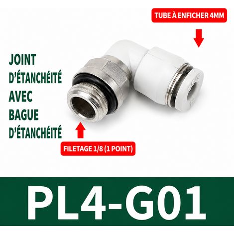 Raccord pneumatique coudé PL4-G01 blanc pour tube 4 mm filetage G 1/8 pl4-g01 blanc 4mm 1 7 g – Livraison gratuite