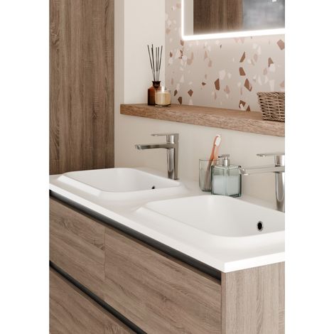 Meuble vasque JUPITER 3.0 Bois Foncé 120 cm - Plan Dune - Sans miroir