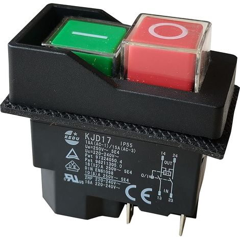 Interrupteur électromagnétique étanche Interrupteurs à bouton-poussoir pour machines-outils industrielles et outils électriques18A(AC-1)/15A(AC-3) 16A 2HP 220-240V 5E4 (KJD17-4Pins-250V) (1/5)
