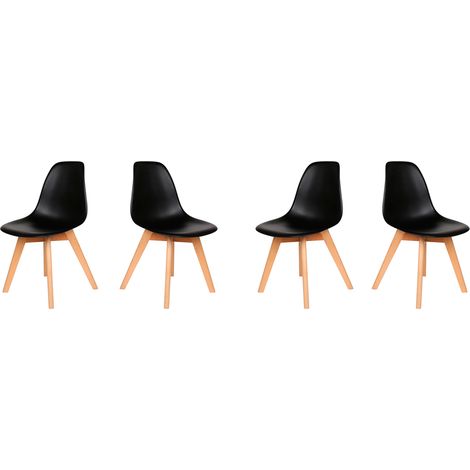 Hobag – Lot de 4 chaises scandinaves noires – Polypropylène et pieds en hêtre – Dimensions L53 x W46 x H80 cm – Hauteur d'assise 50 cm