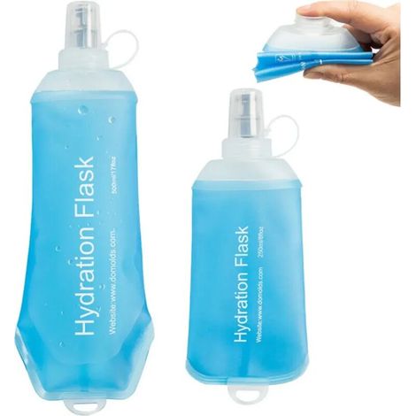 Juego de dos botellas de agua plegables y flexibles (500 ml, 250 ml) para rutas ciclistas de larga distancia y senderismo - Crezuo