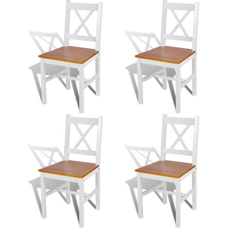 Chaise de cuisine blanc laqué et marron Dina - Lot de 4 (1/5)