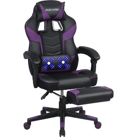 Puluomis Chaise Gamer Chaises de Bureau à haut Dossier avec Repose-pieds et Support Lombaire et massage 150Kg - Violet (1/5)