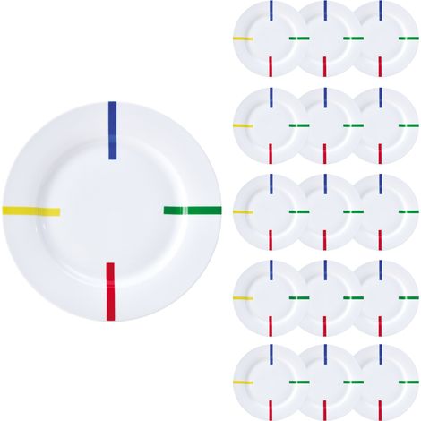 Set de 16 platos llanos, decorados, en porcelana, Casa Benetton (1/5)