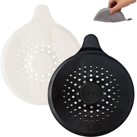 2 filtres de drain en silicone pliables noir et blanc 17 x 14 cm, crépines anti-bouchage pour évier, lavabo, douche et baignoire, filtres réutilisables pour cheveux et débris (1/5)