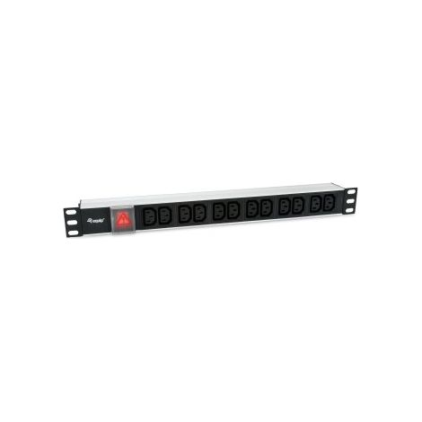 REGLETA ALIMENTACION ALUMINIO RACK 19 1U 12 TOMAS IEC C13 CON INTERRUPTOR CABLE 1.8m