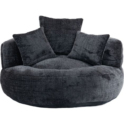 Fauteuil Pouf Lounger en Chenille Noir avec Dossier Haut et Trois Coussins, Intérieur et Extérieur, pour Adultes et Enfants (1/5)