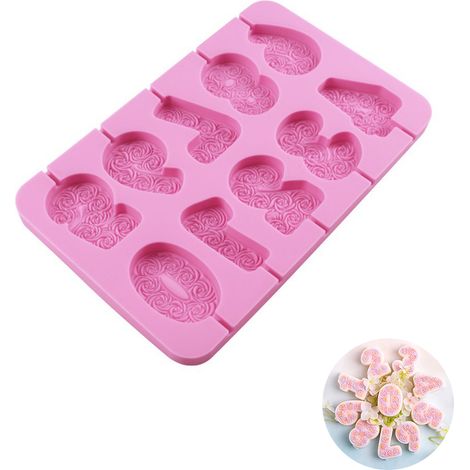 Moule à Gâteau Chiffres 0-9 en Silicone pour Anniversaire, Moule à Chocolat et Fleurs (1/5)