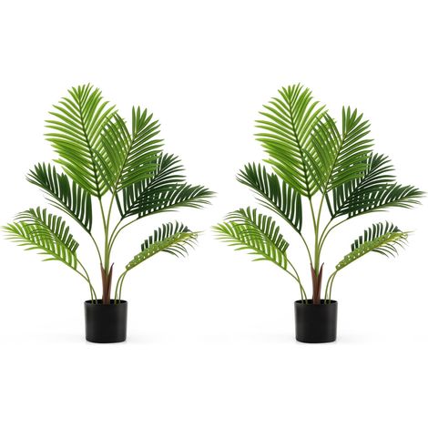 COSTWAY Set di 2 Piante Artificiali di Palma 90 CM/140 CM, Pianta Finta in Vaso da Interno ed Esterno, Decorazione Moderna per Soggiorno, Veranda, Ufficio e Negozio (90 cm) (1/5)