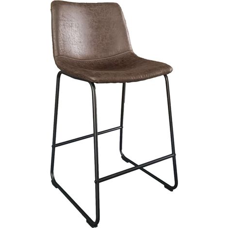Sedia da bancone MANCO – PU marrone scuro – Gambe in metallo – Altezza 93 cm – Stile vintage