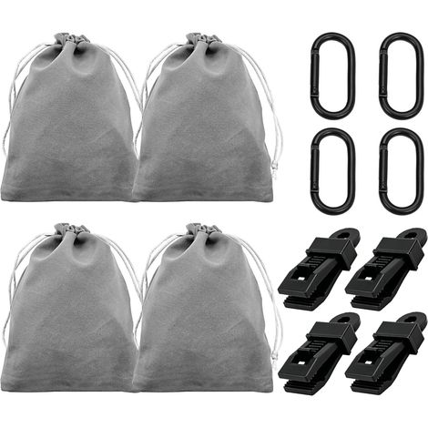 Sac de poids portable pour rideaux de tonnelle en plein air, 4 sacs de poids et 4 mousquetons, 4 clips, convient pour fixer des rideaux extérieurs, des tentes, des nappes, etc., pour éviter le vent (1/5)