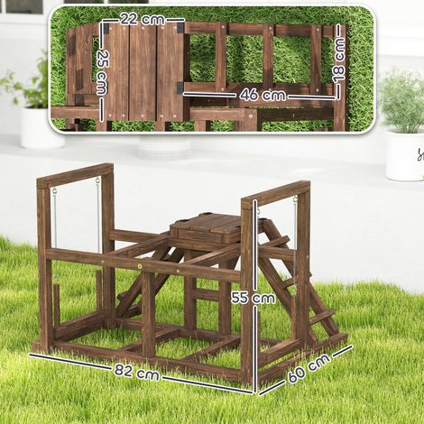Poulailler en bois marron, avec perchoirs, rampes et balançoires pour 2 à 3 poules. (1/5)