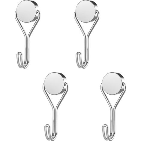 4er-Set extra starke Magnethaken, 16 mm starke Magnethaken, Neodym-Haken für Kühlschrank, Küche, Büro – Silber (1/5)