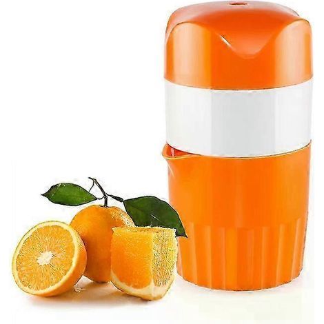 Presse-agrumes manuel portable pour agrumes (orange. citron. pomme. tomate) - ABS de qualité alimentaire. 17.5 cm. orange/blanc - Accessoire de cuisine (1/5)