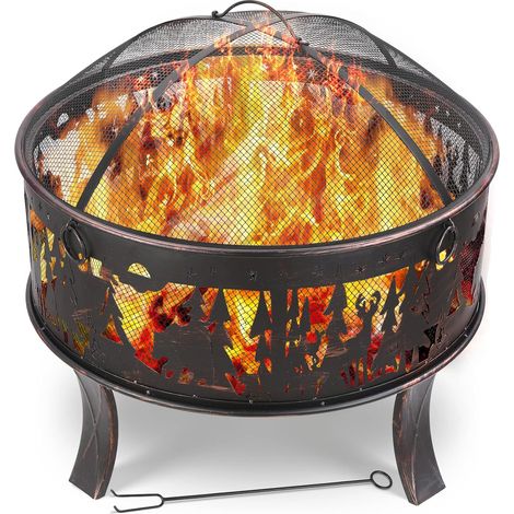 TLGREEN Braséro, Foyer Extérieur, Brasero Exterieur, Brasero de Jardin, avec Couverture Lgnifuge, Grill au Charbon, Poker, Foyer de Chauffage pour Jardin Terrasse Plage, Ø71x65cm - Motif Élan Délicat (1/5)