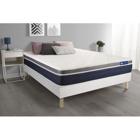 Ensemble ACTIMEMO CONFORT Matelas mémoire de forme 140x190 cm Maxi épaisseur 7zones de confort + sommier KIT blanc (1/5)