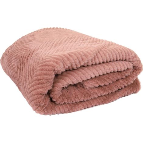 Plaid Velours Imitation Fourrure "Sherpa" 140x200cm Rose (1/5)