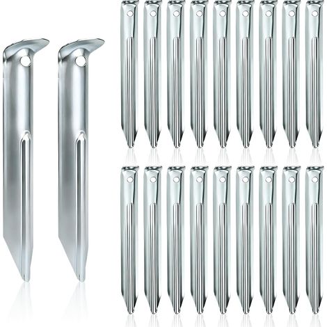 Sollbry Sardines Camping Piquets De Tente Sardines De Fixation 18cm 20Pcs avec Œillet Piquets De Fixation Piquets Tente Métal pour Tentes De Camping Terrain (1/5)