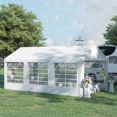 Gazebo da giardino 3 x 6 m, tenda per ricevimenti con 4 pareti, 3 finestre per lato, tendone per feste di matrimonio, bianco