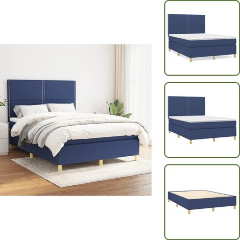 Sommier à lattes de lit avec matelas Bleu 140x190 cm Tissu - Lit Plateforme - Lit Double - Matelas Ressorts Ensachés - Literie - Chambre À Coucher