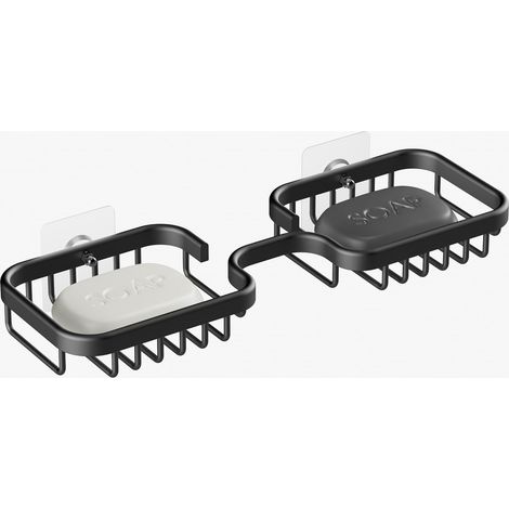 Lot de 2 porte-savon muraux pour douche, porte-savon de salle de bain, porte-éponge de cuisine en aluminium antirouille,carré (noir) (1/5)