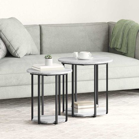Beistelltisch-Set mit Regal 2 pcs Grau