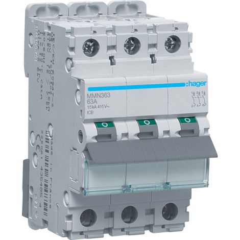 Disjoncteur magnétique 3P 15kA 63A 400V access. indicateur IEC 947-2 (MMN363)