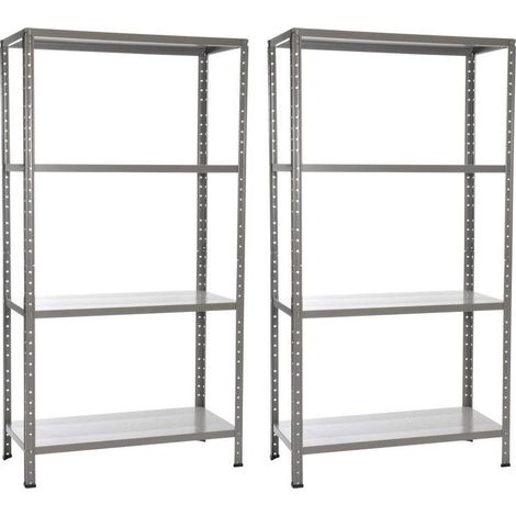 Set 2 Scaffali in Metallo 4 Ripiani 90x40x170 cm Grigio (1/4)