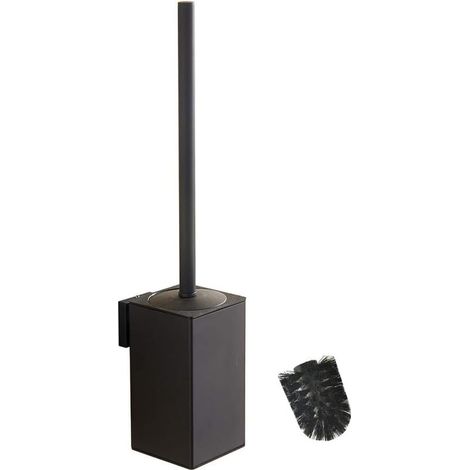 Porte-Brosse WC carré Mural en Acier Inoxydable 304 avec 1 têtes de Brosse (Noir) (1/4)