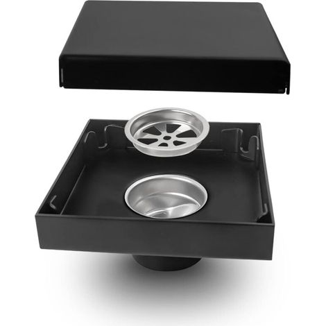 Siphon de sol carré noir en acier inoxydable - Design invisible, diamètre d'évacuation de 40 mm, étanche aux insectes et aux odeurs - Idéal pour les espaces intérieurs (1/4)