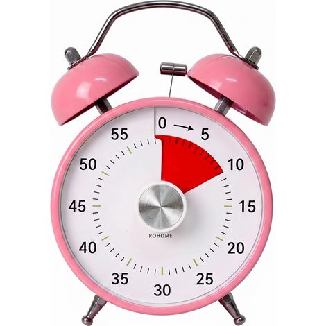 Minuteur Visuel 60 Min, Compte à Rebours Analogique avec Double Sonnerie, Fonction Silencieuse pour Études, Cuisine, Bureau et Classe(Rose) (1/5)