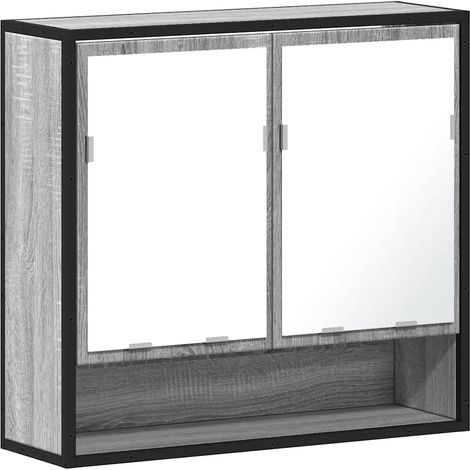 Armoire à miroir murale 65 x 20 x 60 cm design épuré moderne rangement salle de bain en bois gris (1/5)