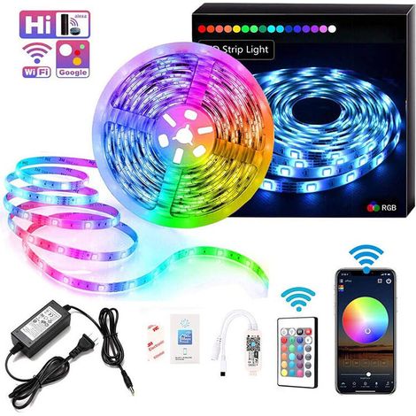 Bande LED RGB,5M,150 LED,Contrlé par Avec contrleur WIFI 24 touches et，Bande lumineuse autocollante pour fête,maison (1/4)