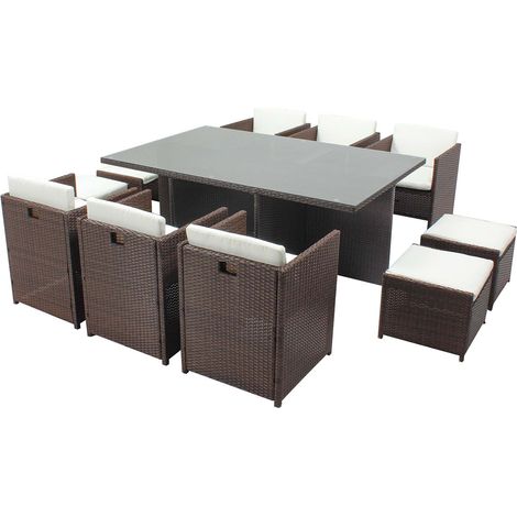 Salon de jardin 10 places marron-blanc + housse de protection MIAMI (1/3)