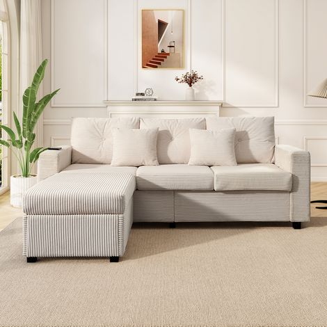 Modulares LED-Sofa 3-Sitzer + XXL-Ottomane – L-Form Beige, 5 Komfortkissen (1/5)