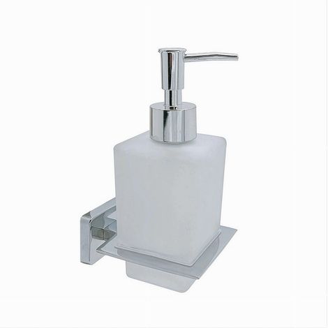 TRADE SHOP - Dispenser Sapone Cubico Da Muro In Acciaio Vetro Satinato 16cm Arredo Bagno 87215 -