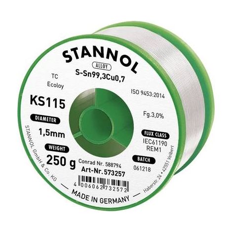 Stannol KS115 hilo de soldadura bobina metálica 250 g 1,5 mm