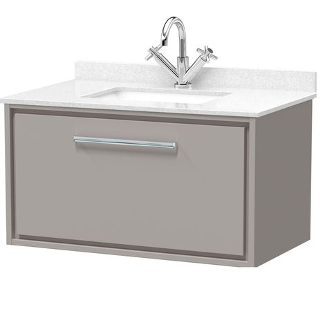 Balterley Longnor 800mm Wall Hung Single Drawer Vanity with Marble Worktop Basin - Pebble Grey