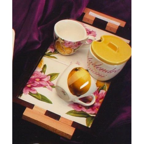 Set 2 Tazze Latte Colazione + Zuccheriera con Vassoio Limoni rodo Ceramica viva