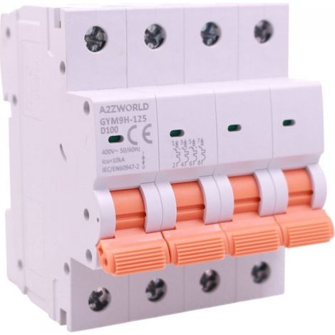 MCB Interruttore Magnetotermico Trifase 380V Curva D 4P 4M 10000A AC 400V IP20 GYM9H-125, Disponibili 80A 100A 125A (C100A)