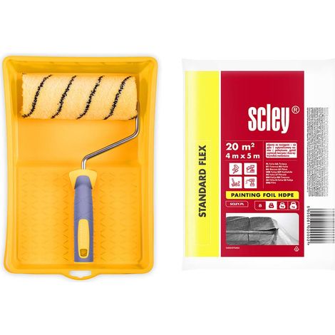 HARDY WORKING TOOLS Set per Pittura di Pareti e Soffitti: Rullo 18 cm con Pelo da 13 mm + Manico Ergonomico + Vaschetta 24 x 34 cm + Telo Protettivo per Pittura (1/5)