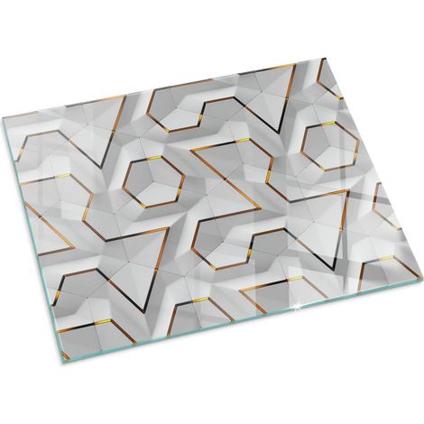 Décorative Plaque Rectangulaire de protection de sol en verre trempé pour cheminée ou poêle moderne Motif géométrique 3D 80x60 cm (1/5)