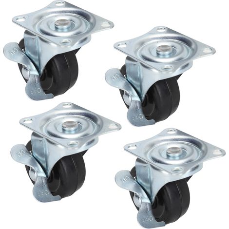 Lot de 4 roulettes pivotantes de 5 cm (2 po) en caoutchouc sans axe avec frein latéral, de rechange pour chariot de voiture ou de maison (1/5)