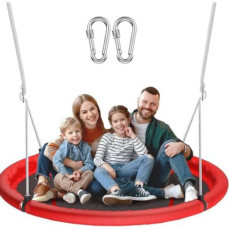 Balançoire nid ronde 110 cm en acier rouge, gain de place intérieur extérieur FloraGrace (1/5)