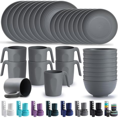 Assiettes Service de Table plastique réutilisable Assiettes légères Tasses Bols Vaisselle facile à transporter et à nettoyer Cuire au micro-ondes lave-vaisselle (1/5)