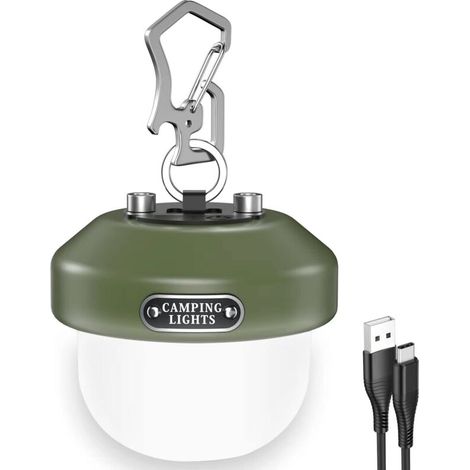 Lampe Camping, Lanterne Camping Rechargeable USB, LED Lampe Tente Suspendue a pile, étanche IPX4, durée 23H+, 6 Modes d'éclairage, pour Randonnée, Peche, Exterieur [Classe énergétique G]