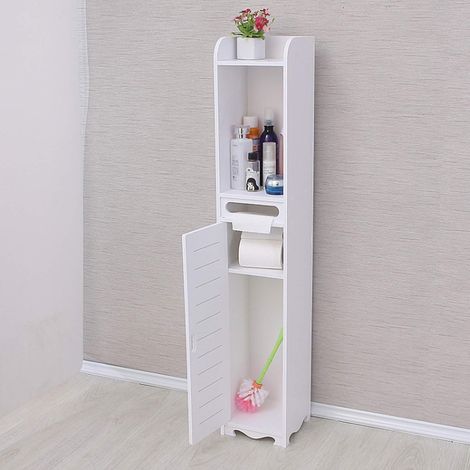 Mobiletto Da Toilette, Stretto, Laterale Alto Per Lo Stoccaggio Del Bagno, Bianco 20x20x80cm (1/5)